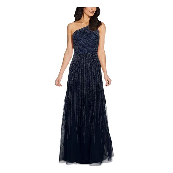 Adrianna Papell Women's Sleeveless Boat Neck Midi Formal Fit Flare Dress Blue Size 6